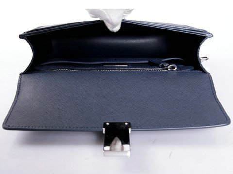 2014 Prada Saffiano Leather Flap Clutch VR0092 Blue for sale